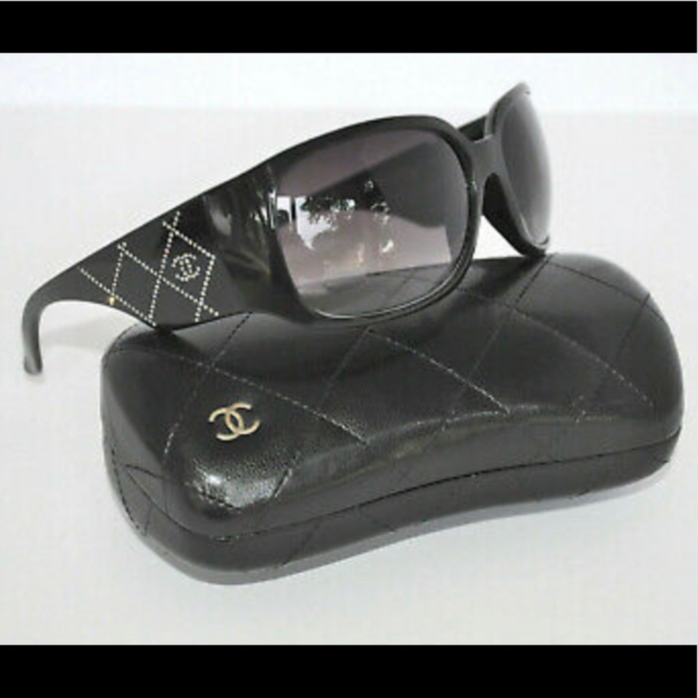 Chanel Black crystal lattice temple sunglasses NEW